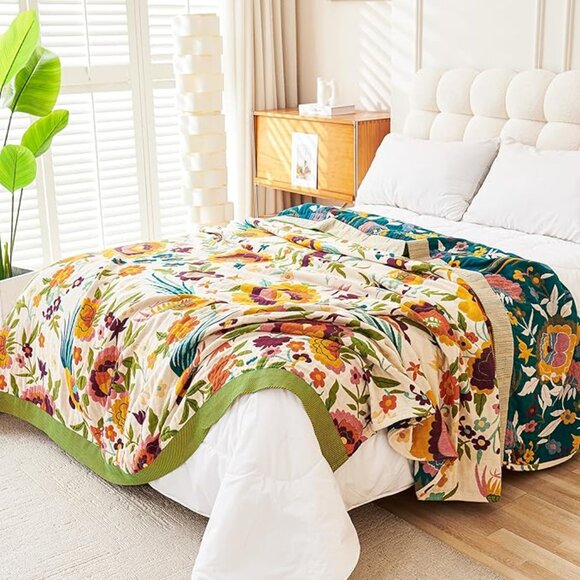 VANJOROY Other - Boho Throw Blanket | 100% Organic Cotton | 60" x 80" | TWIN | Floral Pattern